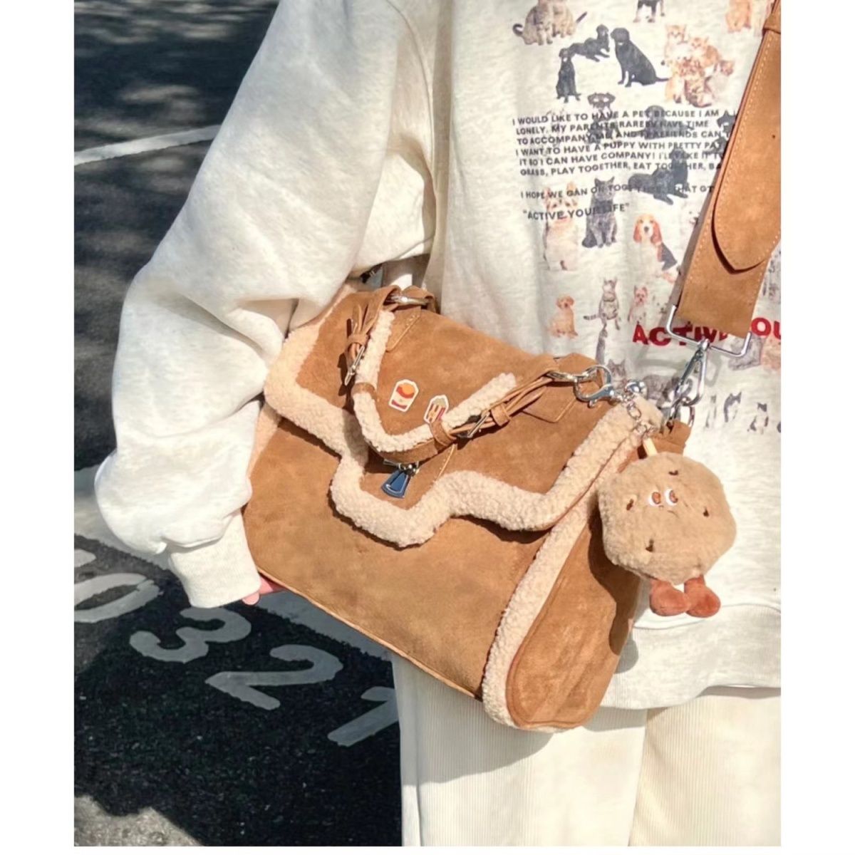 ORGEING Winter Limited Edition Advanced Mid Ancient Lamb Large Capacity Handbag File Bag Can be Diagonally Spanned_voghion.com