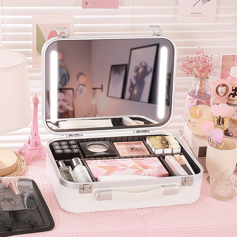 带灯带镜子化妆箱大容量跟妆师化妆品收纳盒跟妆手提桌面收纳箱