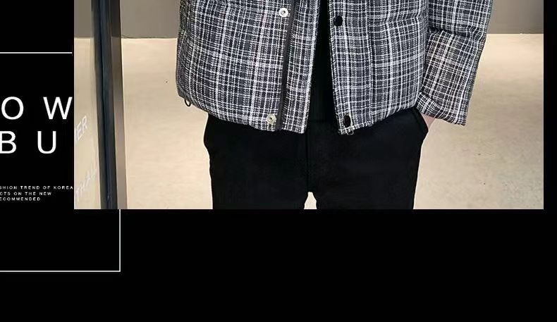 2023 Neue Daunenjacke für Herren, hübsche karierte Baumwolljacke mit kurzem Stehkragen, verdickte und leichte Herrenjacke,_voghion.com