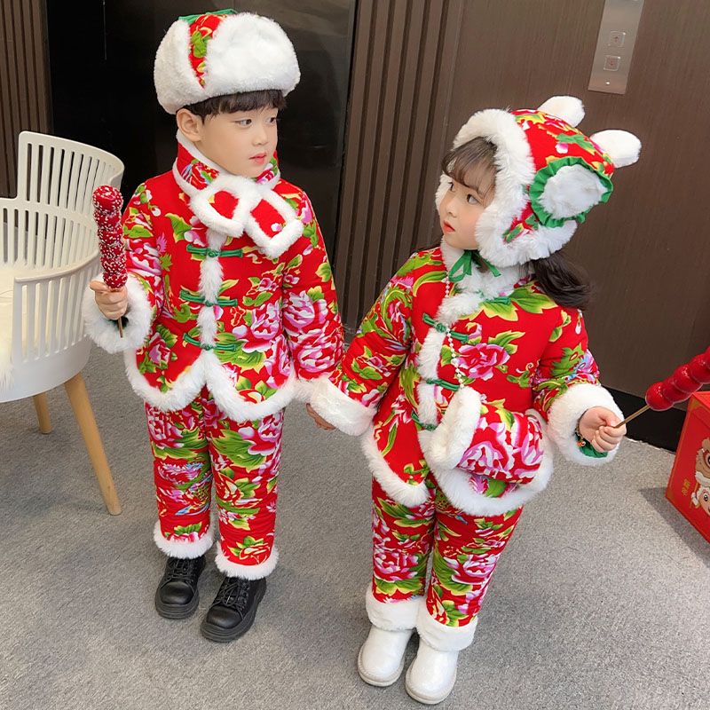 Northeast big flower padded jacket children boys winter suit baby fried street Chinese style girls clothes baby cotton clothes winter