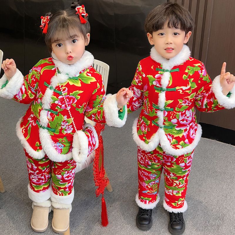 Northeast big flower padded jacket children boys winter suit baby fried street Chinese style girls clothes baby cotton clothes winter