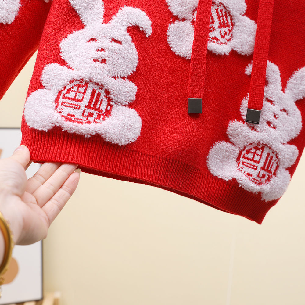  New Year's New Year's Clothes Little Rabbit New Year's Red Sweater Chinese Style Hooded Style