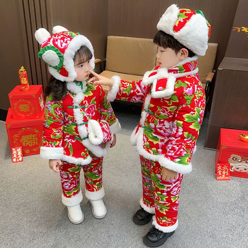 Northeast big flower padded jacket children boys winter suit baby fried street Chinese style girls clothes baby cotton clothes winter