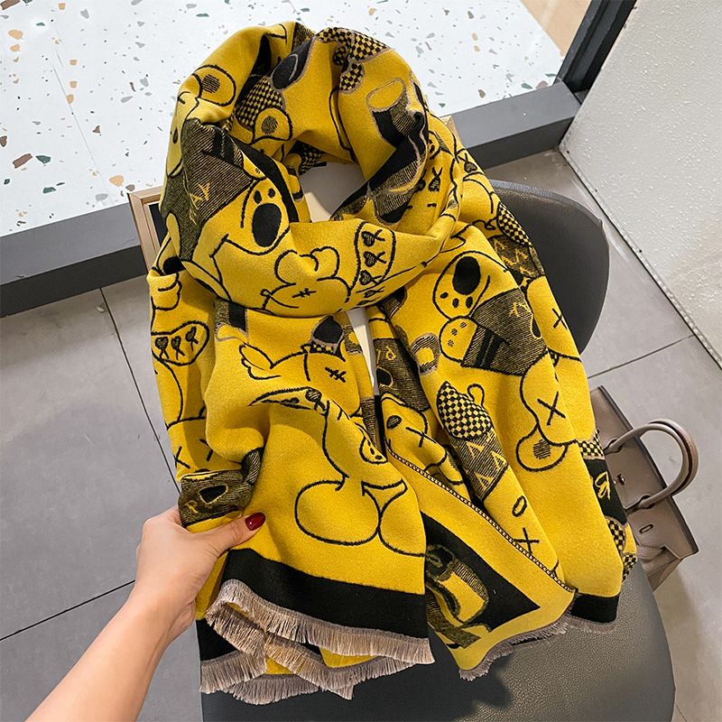 Storm Power Bear Academy Sciarpa alla moda Cartoon Sciarpa invernale da donna in imitazione cashmere caldo con scialle e collo a doppio uso_voghion.com