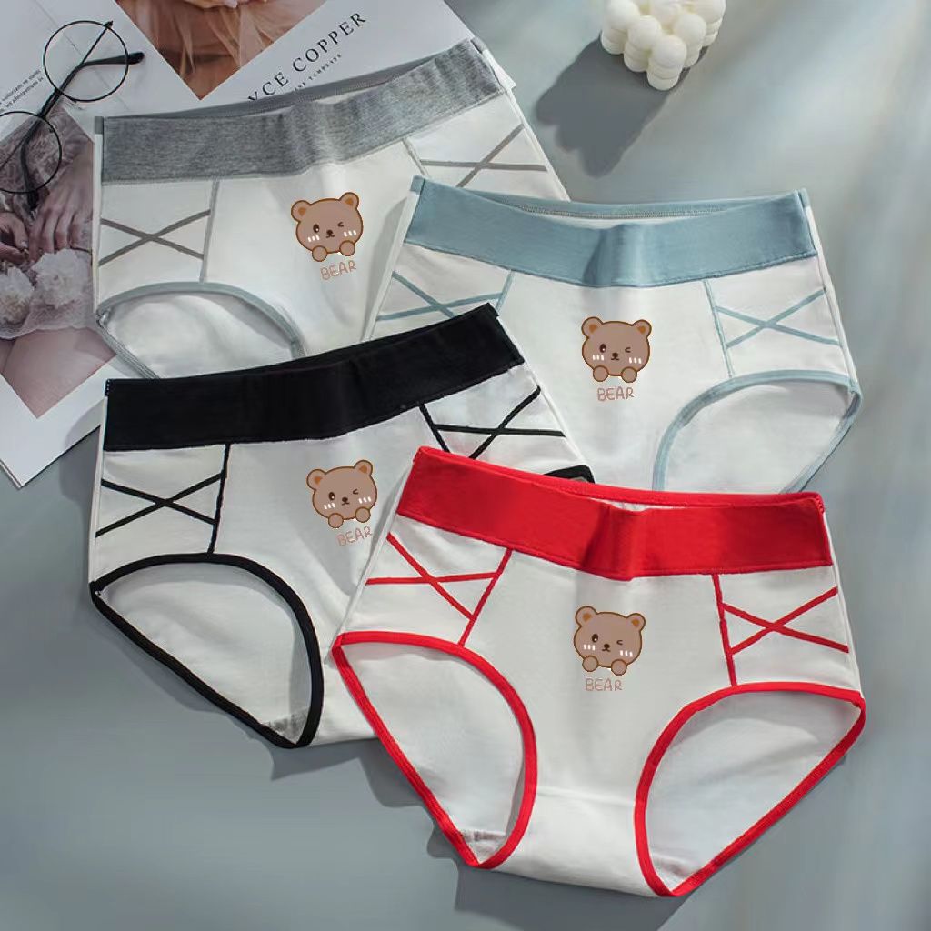 Girls' underwear female pure cotton antibacterial students Korean version of the girl's mid-waist hip-lifting simple plus-size ladies' cotton briefs