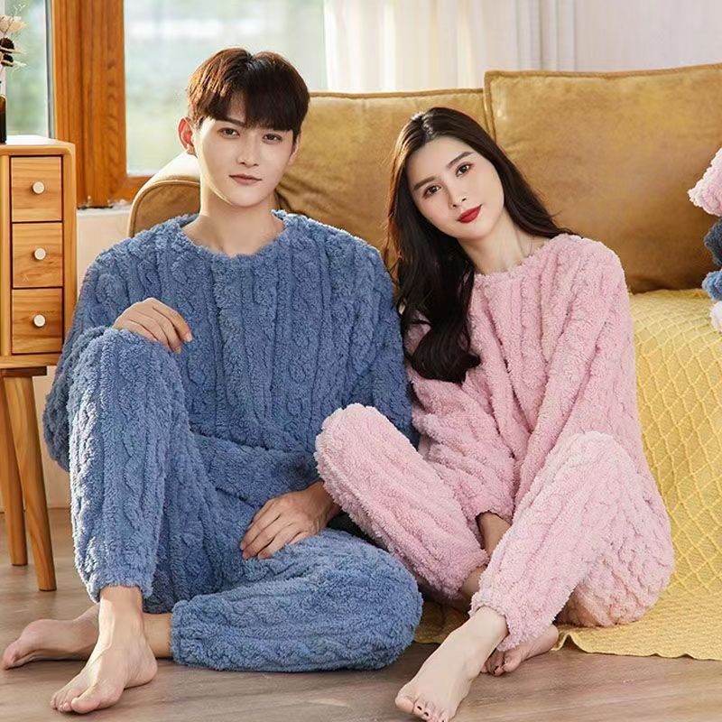 Coral fleece pajamas women's autumn and winter  new plus velvet thickened super thick velvet winter home service two-piece suit