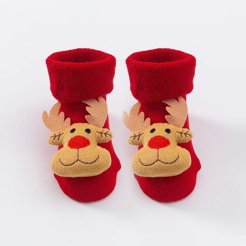 Çocuk katı Noel peluş halkaları, karikatür yeni yıl kırmızı figürler, orta boy bebek çorapları,_voghion.com