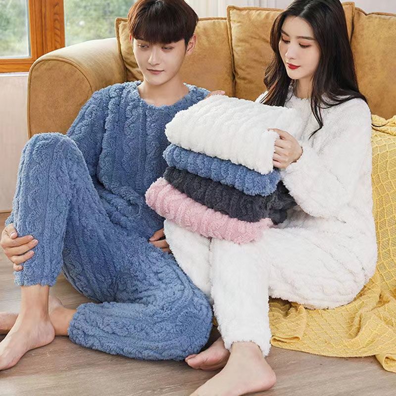 Coral fleece pajamas women's autumn and winter  new plus velvet thickened super thick velvet winter home service two-piece suit