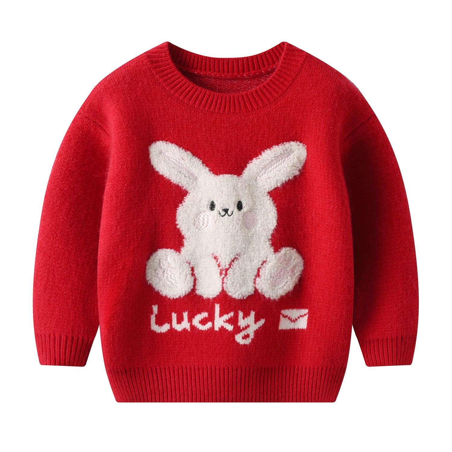 一家三口幸运兔针织衫2024新年拜年服加厚男女童毛衣兔年亲子装
