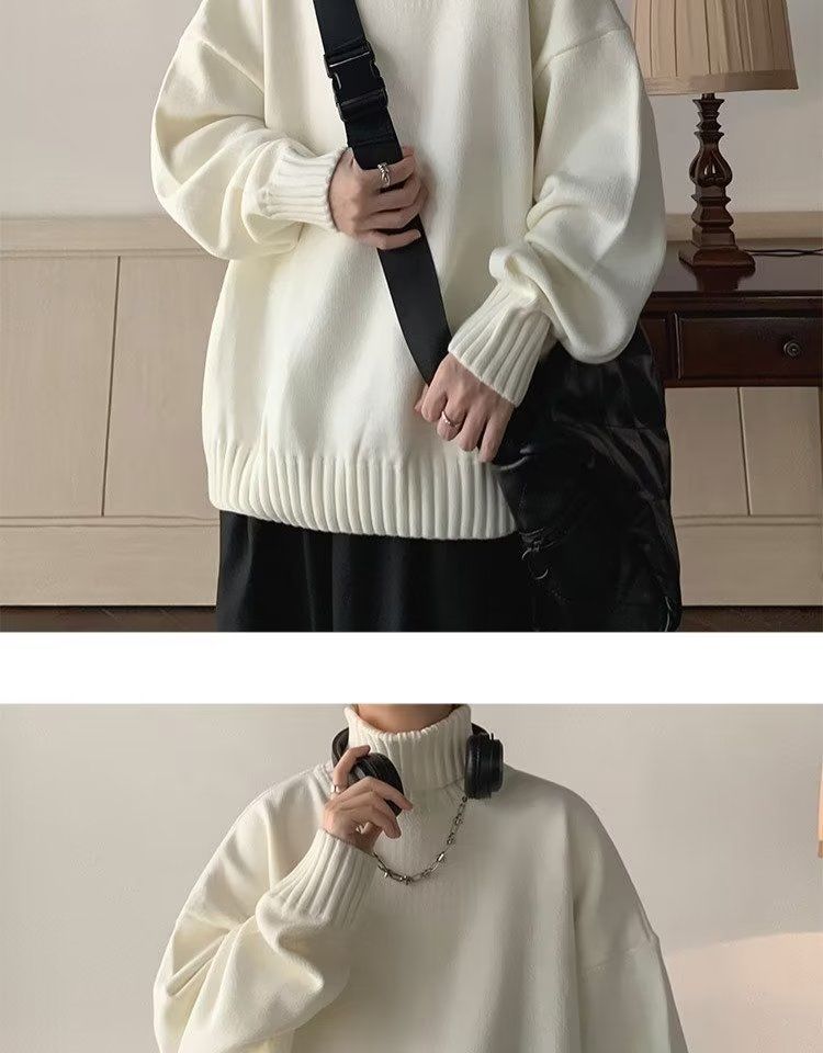 Men's High Neck Sweater Solid Colour Winter Pullover For Men_voghion.com