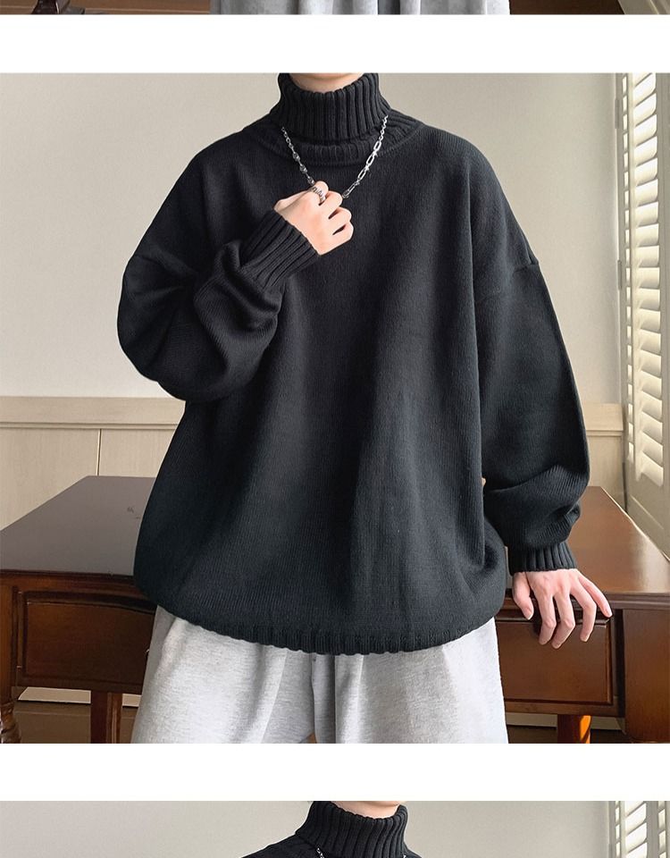 Herren Pullover Mit Stehkragen Einfarbiger Winter Strickpullover_voghion.com