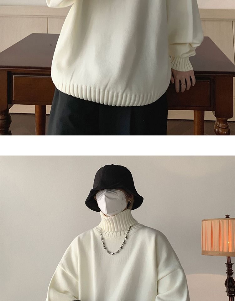 Herren Pullover Mit Stehkragen Einfarbiger Winter Strickpullover_voghion.com
