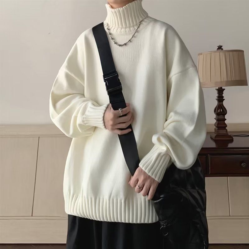 Men's High Neck Sweater Solid Colour Winter Pullover For Men_voghion.com