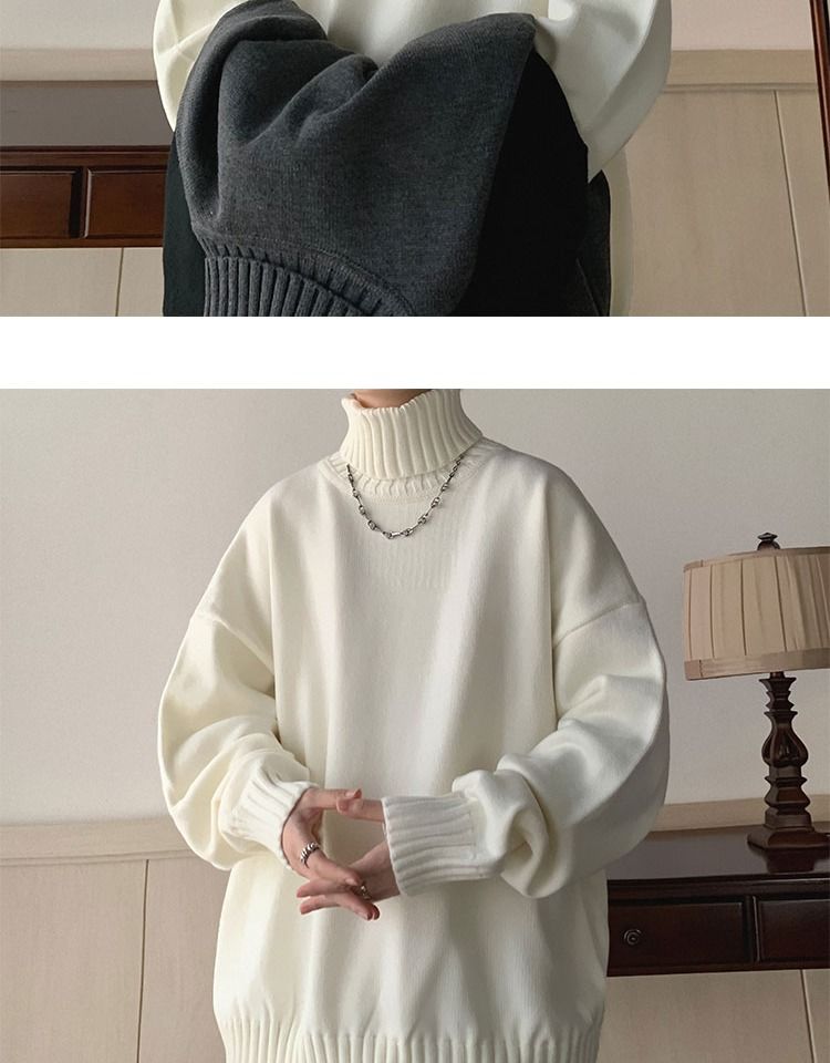 Herren Pullover Mit Stehkragen Einfarbiger Winter Strickpullover_voghion.com
