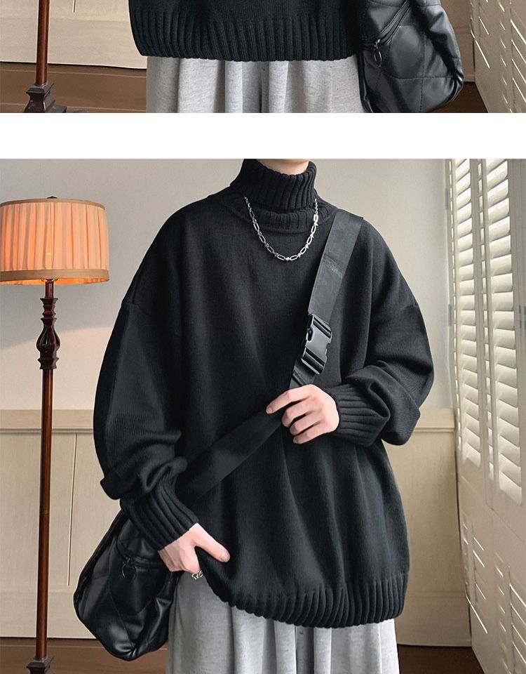 Herren Pullover Mit Stehkragen Einfarbiger Winter Strickpullover_voghion.com