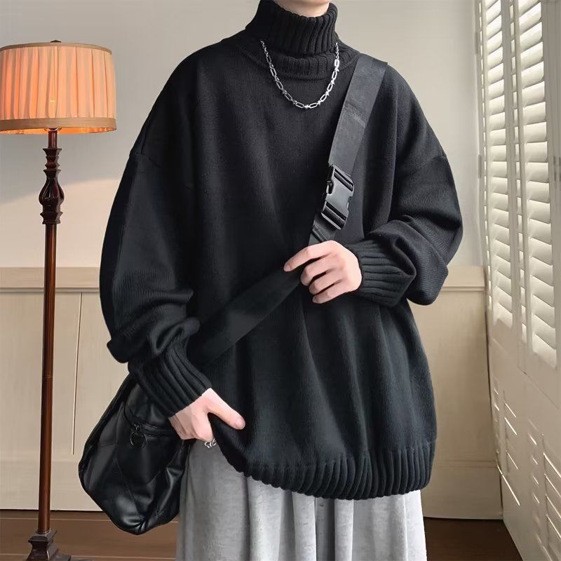 Men's High Neck Sweater Solid Colour Winter Pullover For Men_voghion.com