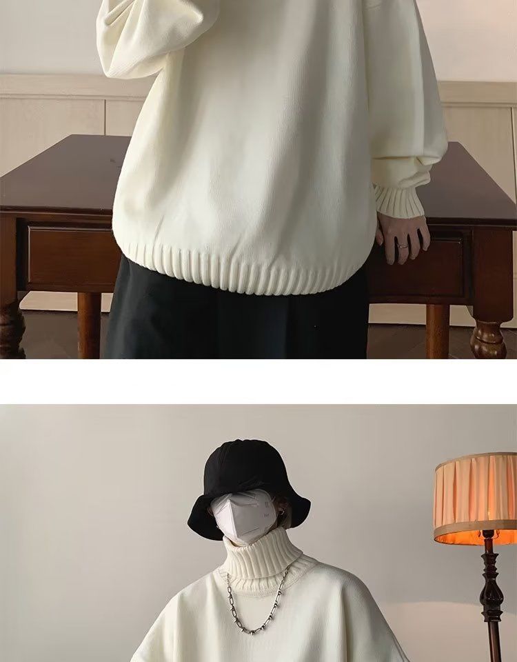 Men's High Neck Sweater Solid Colour Winter Pullover For Men_voghion.com