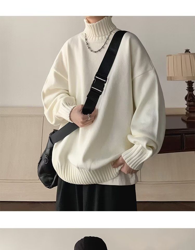 Men's High Neck Sweater Solid Colour Winter Pullover For Men_voghion.com