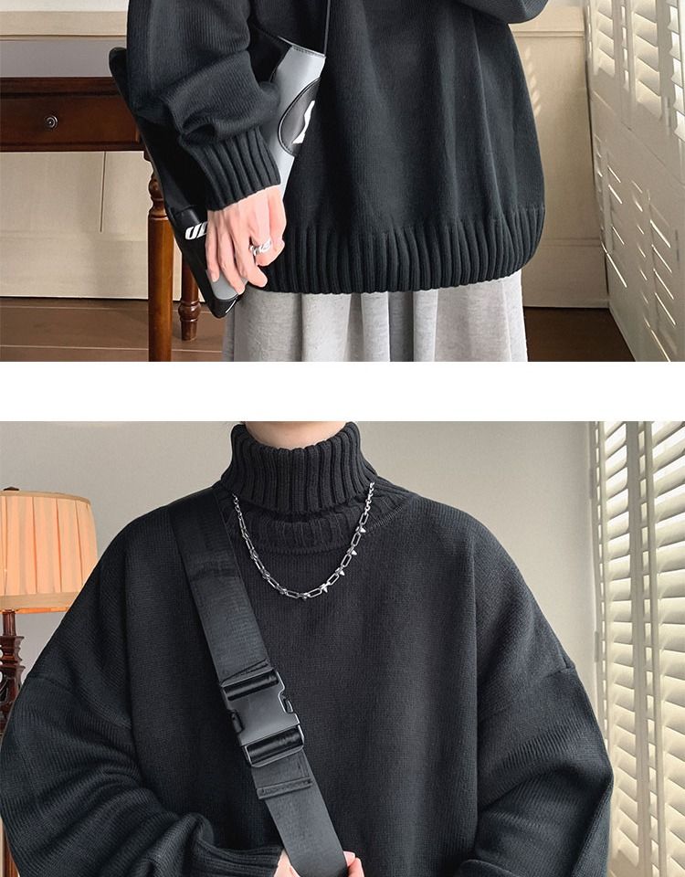 Herren Pullover Mit Stehkragen Einfarbiger Winter Strickpullover_voghion.com