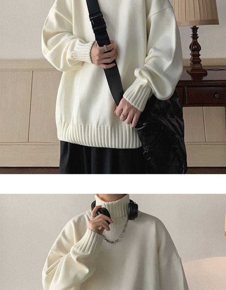 Herren Pullover Mit Stehkragen Einfarbiger Winter Strickpullover_voghion.com