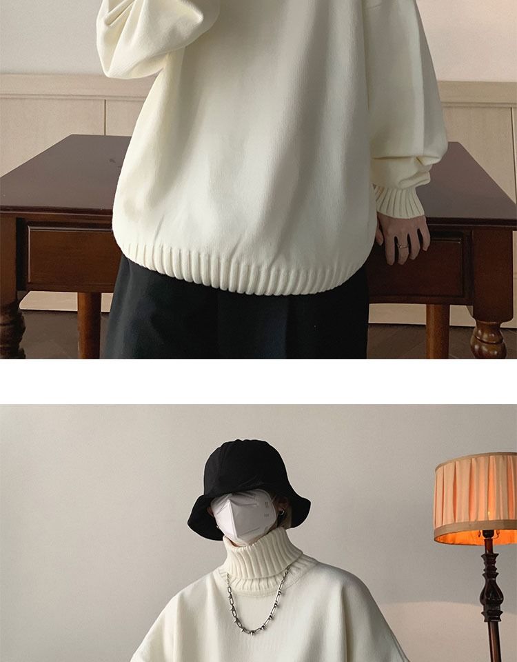 Herren Pullover Mit Stehkragen Einfarbiger Winter Strickpullover_voghion.com