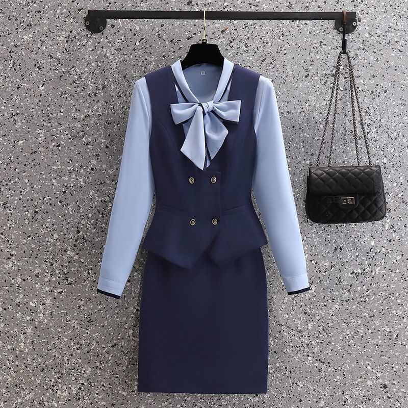 前台珠寶店秋季工作服女氣質空姐時尚職業套裝美容師酒店工裝套裙