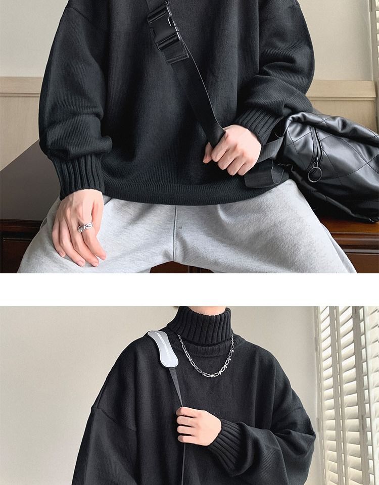 Herren Pullover Mit Stehkragen Einfarbiger Winter Strickpullover_voghion.com