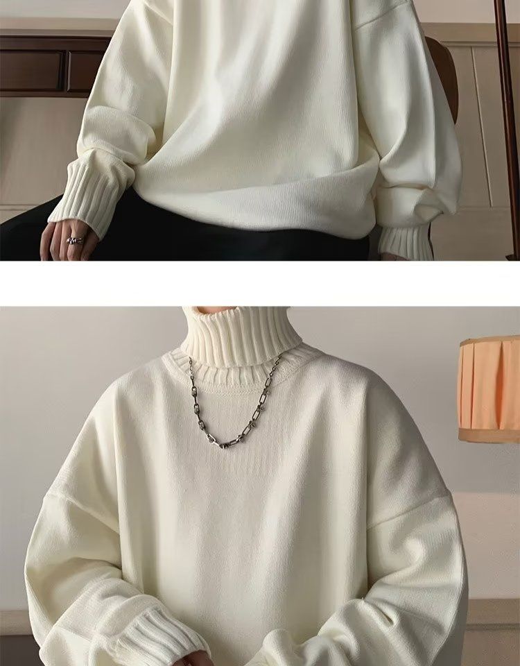 Men's High Neck Sweater Solid Colour Winter Pullover For Men_voghion.com