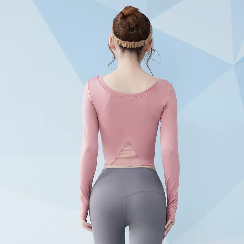网红瑜伽服上衣女薄款露脐性感跑步紧身衣速干运动t恤显瘦健身服
