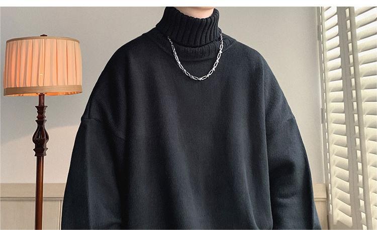 Herren Pullover Mit Stehkragen Einfarbiger Winter Strickpullover_voghion.com
