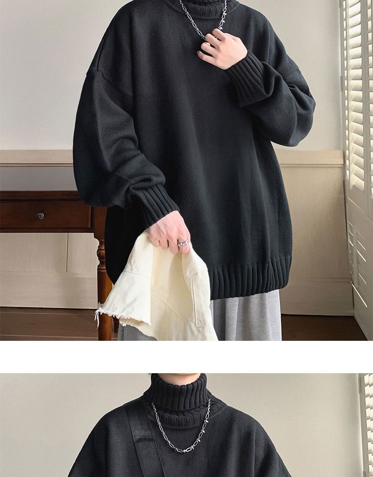 Herren Pullover Mit Stehkragen Einfarbiger Winter Strickpullover_voghion.com
