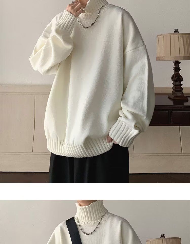 Men's High Neck Sweater Solid Colour Winter Pullover For Men_voghion.com