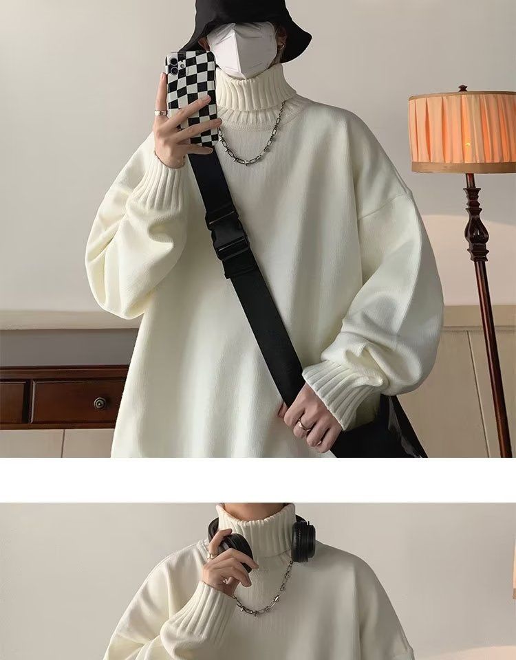 Men's High Neck Sweater Solid Colour Winter Pullover For Men_voghion.com