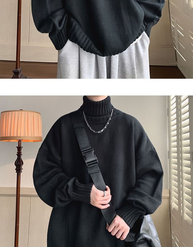 Herren Pullover Mit Stehkragen Einfarbiger Winter Strickpullover_voghion.com