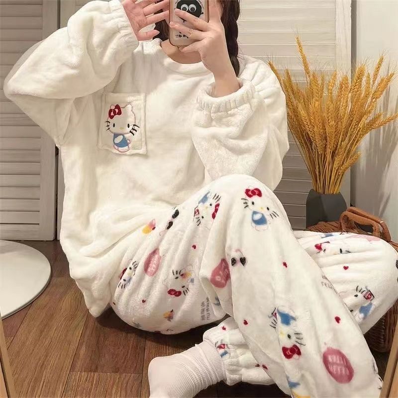 珊瑚絨睡衣女秋冬新款加絨加厚卡通可愛ins學生宿舍法蘭絨家居服