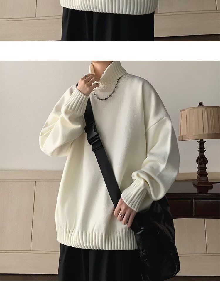 Men's High Neck Sweater Solid Colour Winter Pullover For Men_voghion.com