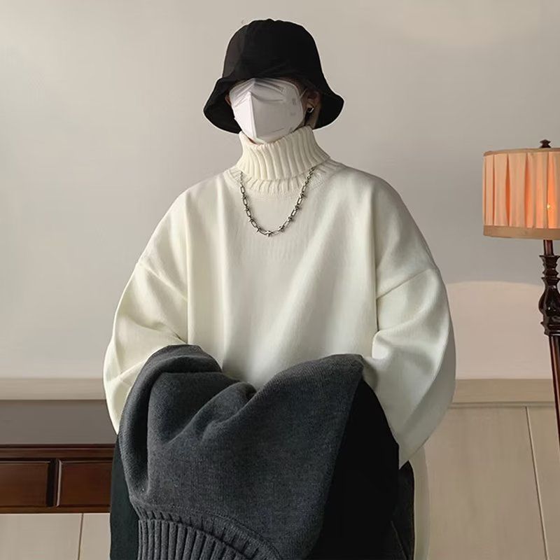 Men's High Neck Sweater Solid Colour Winter Pullover For Men_voghion.com