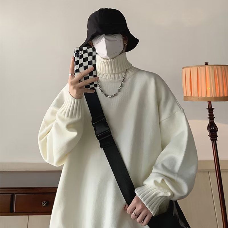 Men's High Neck Sweater Solid Colour Winter Pullover For Men_voghion.com