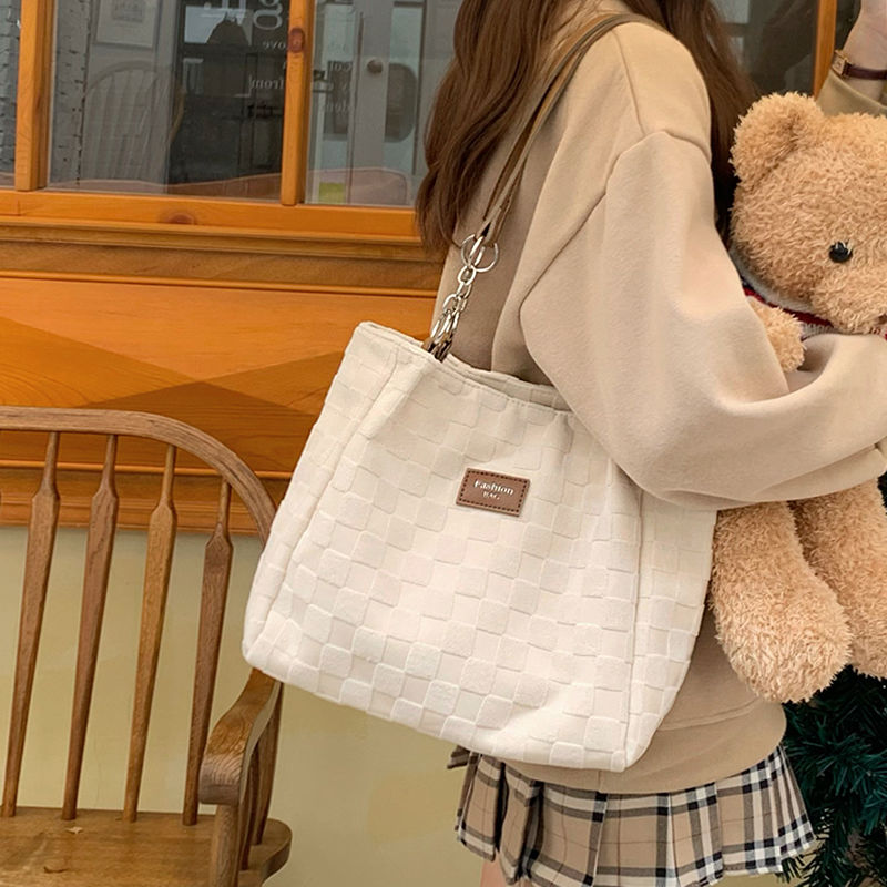 高級感包包女2023新款大學生上課單肩帆布包通勤大容量網紅托特包