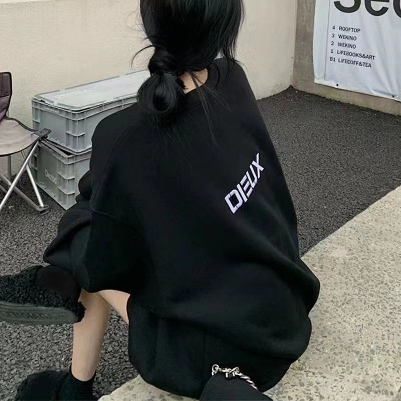 美式圓領衛衣女oversize小眾高街潮牌ins秋冬新款加絨長袖上衣薄