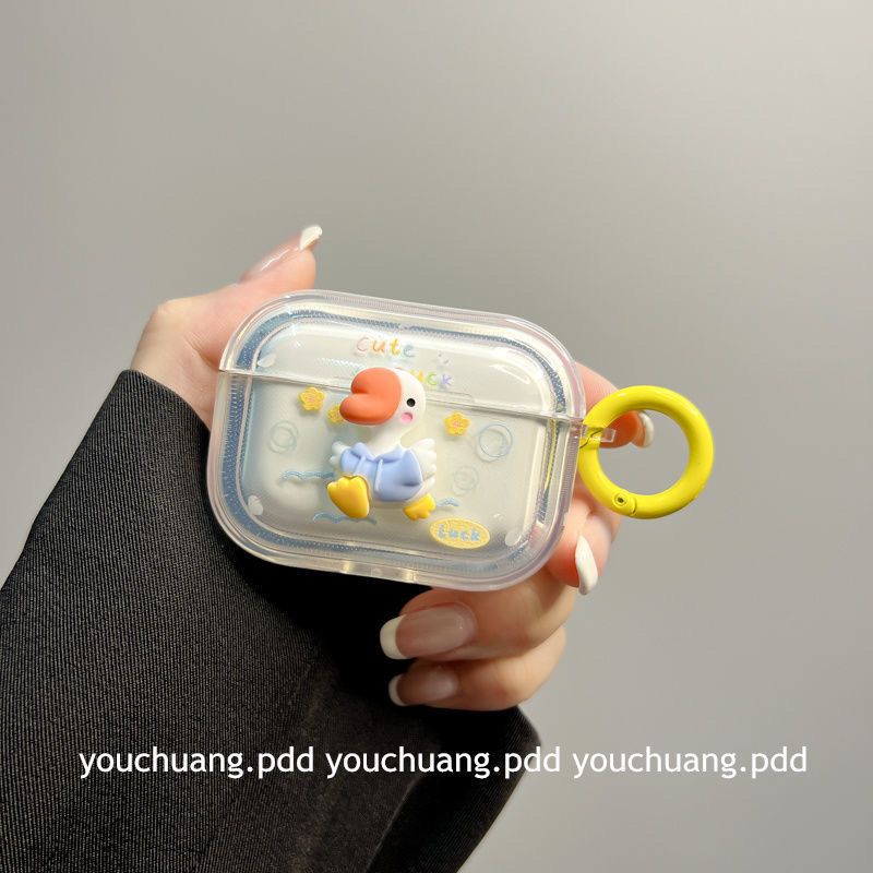 ins趣味香肠嘴鸭子适用airpodspro保护套苹果2/3代无线耳机壳透明