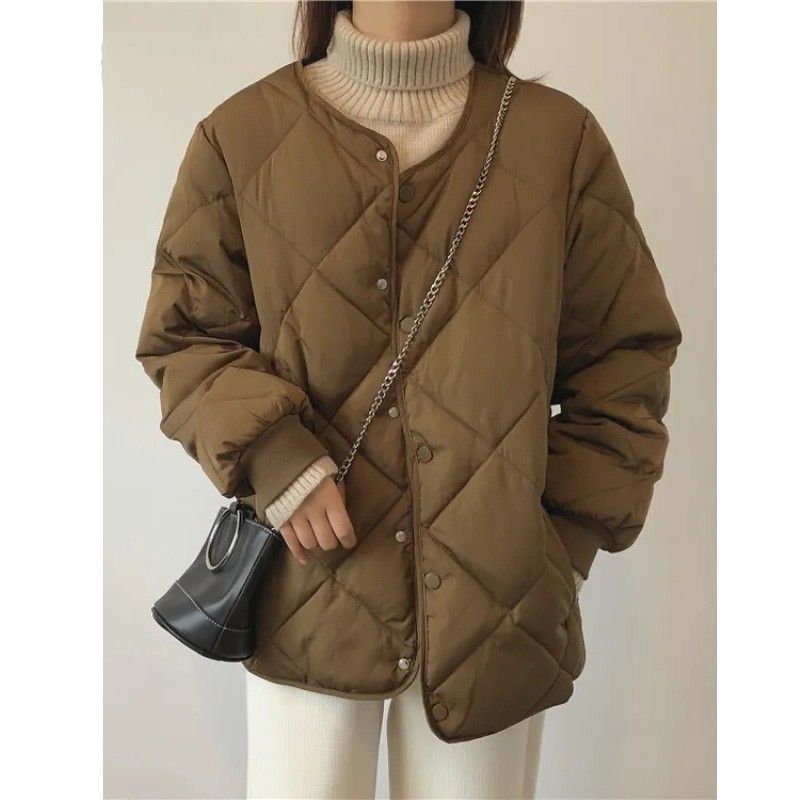 特大碼300斤胖mm菱格加厚棉衣棉服女秋冬新款韓版寬鬆麵包服外套2