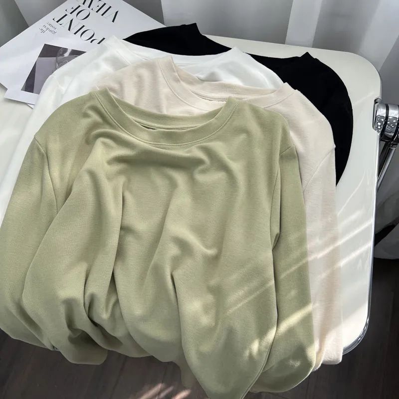 奧特萊斯~撿漏溫柔超軟糯雙面德絨純色長袖上衣百搭打底衫女