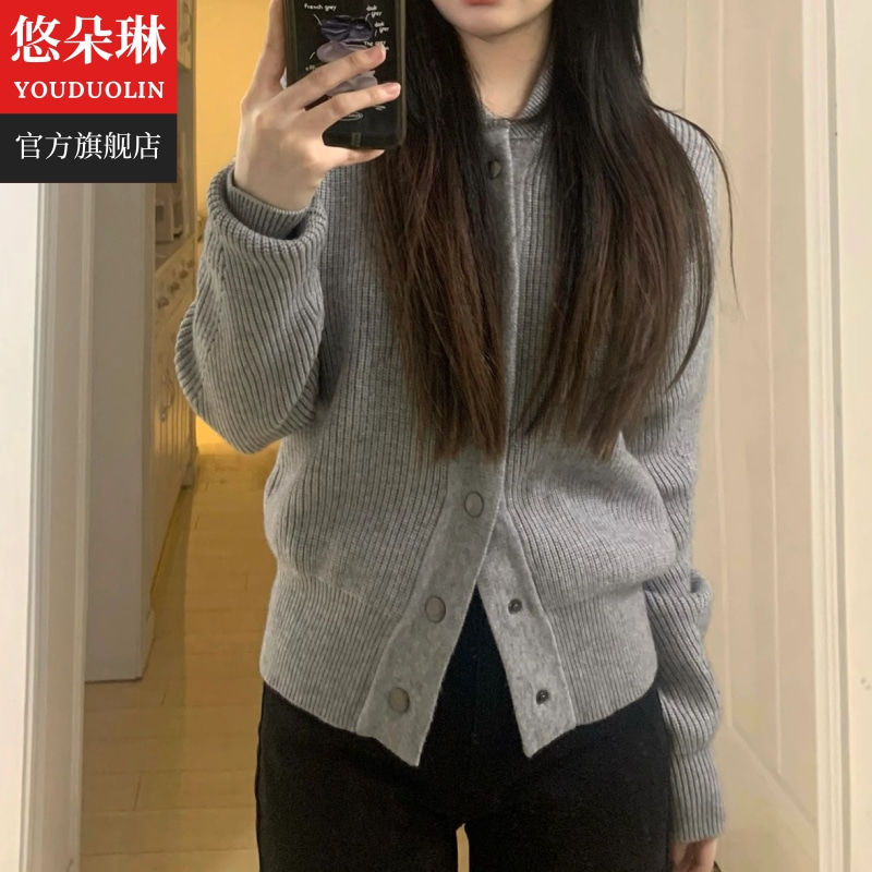 YOUDUOLIN 韓版休閒單排扣針織開衫棒球服外套女秋冬裝新款毛衣