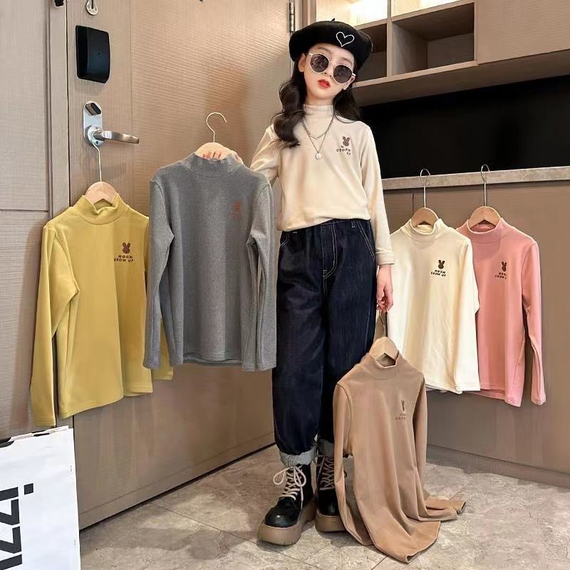 Children's German velvet bottoming shirt autumn and winter 2022 new style girls' warm and stylish high-neck long-sleeved inner T-shirt for big girls