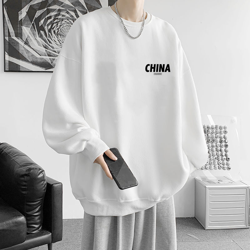 Großer, lockerer Kapuzenpullover für Herren, Winter, plus Fleece-Verdickung, lockeres Trend-Basisshirt mit langärmeligem T-Shirt_voghion.com