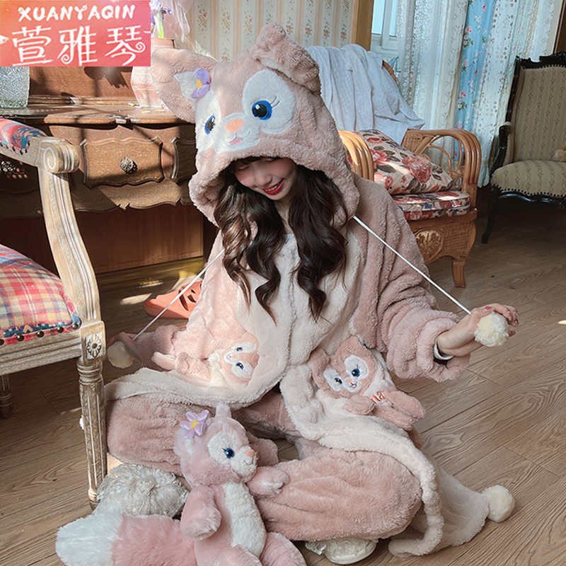 Nightgown women's winter coral fleece thickened high-value mid-length warm flannel loose large size home service suit