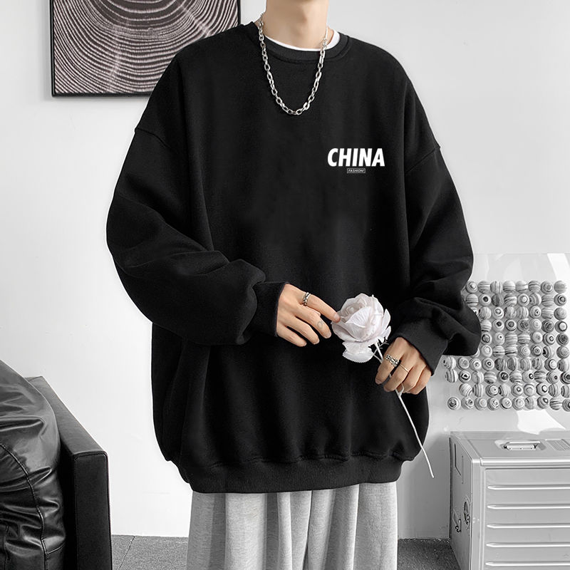 Großer, lockerer Kapuzenpullover für Herren, Winter, plus Fleece-Verdickung, lockeres Trend-Basisshirt mit langärmeligem T-Shirt_voghion.com