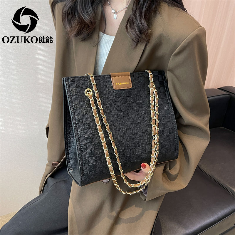 健能2022大容量鏈條純色格子洋氣單肩包女小眾時尚高級質感百搭
