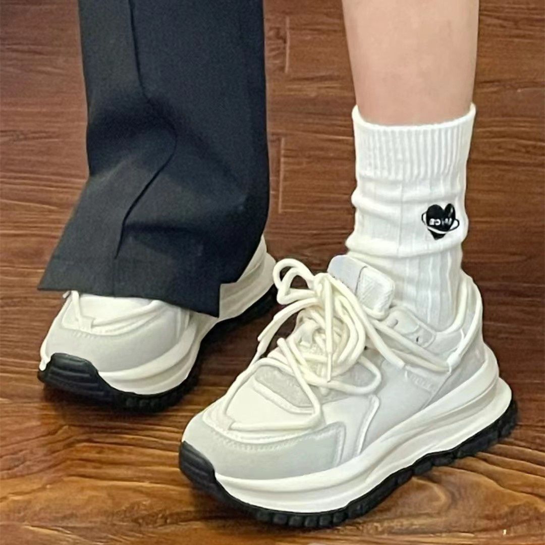 高顏值復古奶油白阿甘鞋女秋冬新款華夫運動老爹鞋百搭潮流休閒鞋